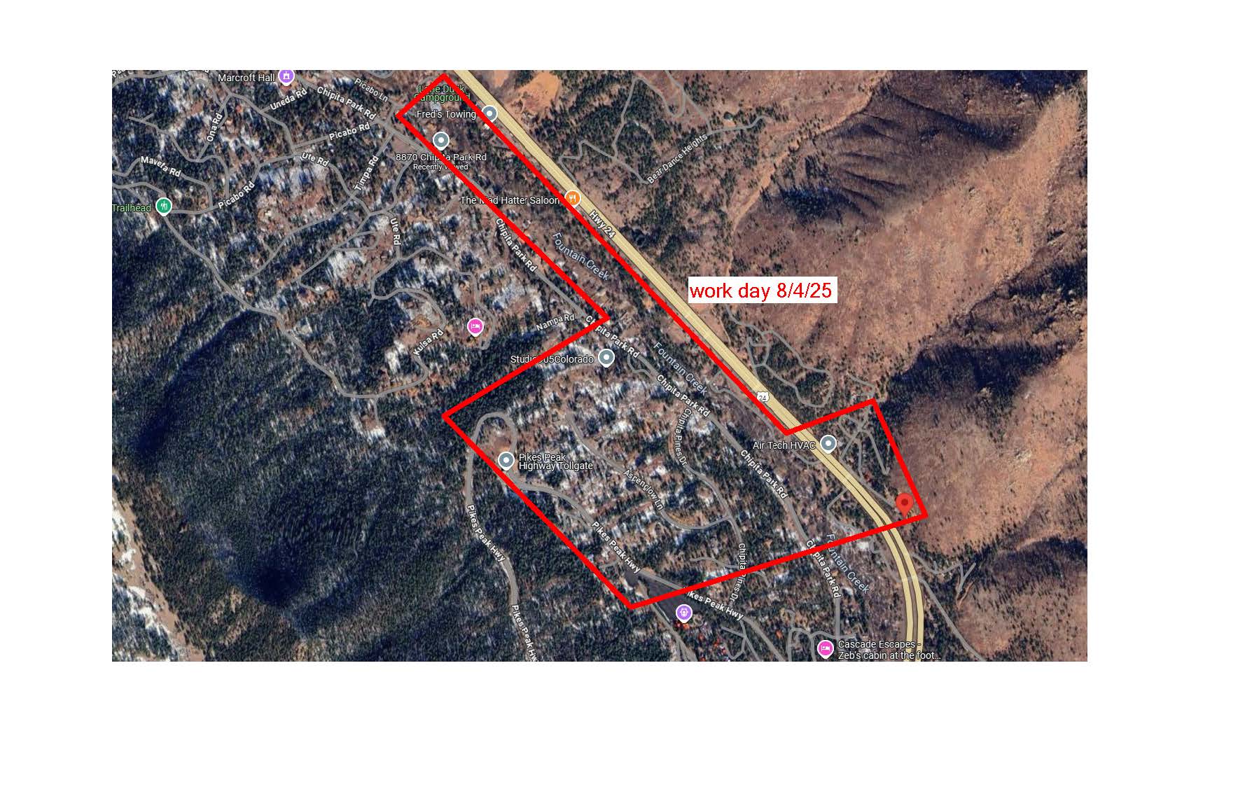Map of area affected by work done on this day