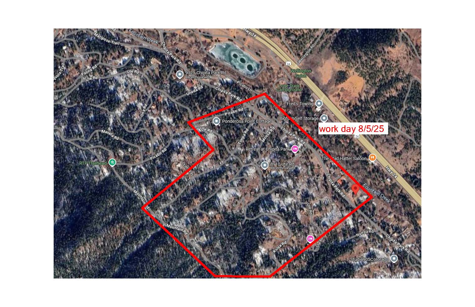 Map of area affected by work done on this day