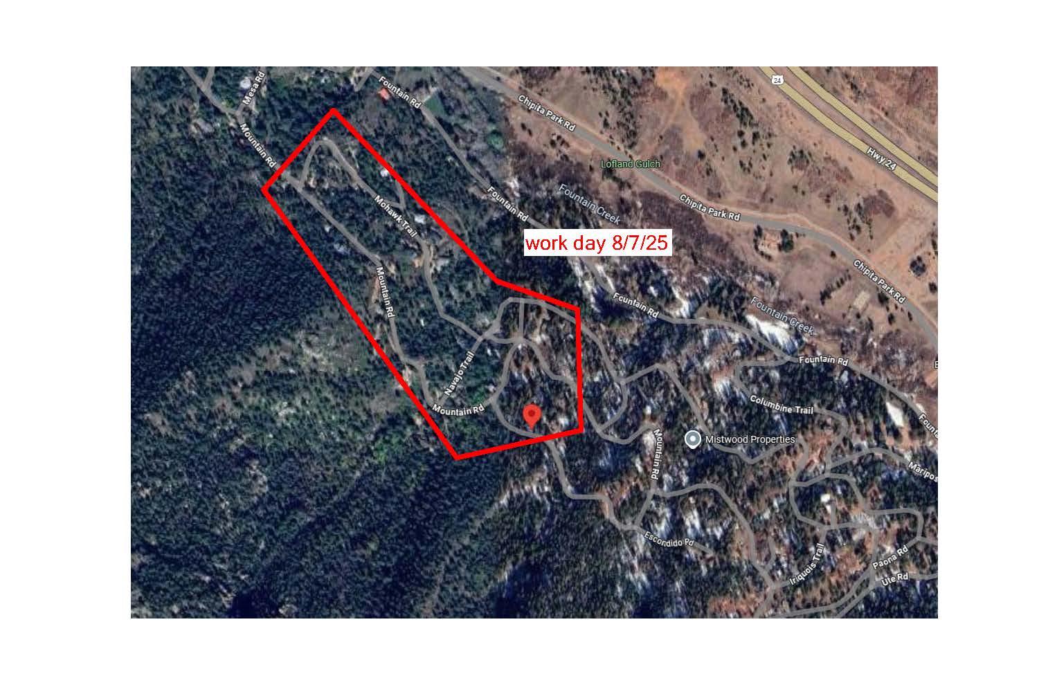 Map of area affected by work done on this day