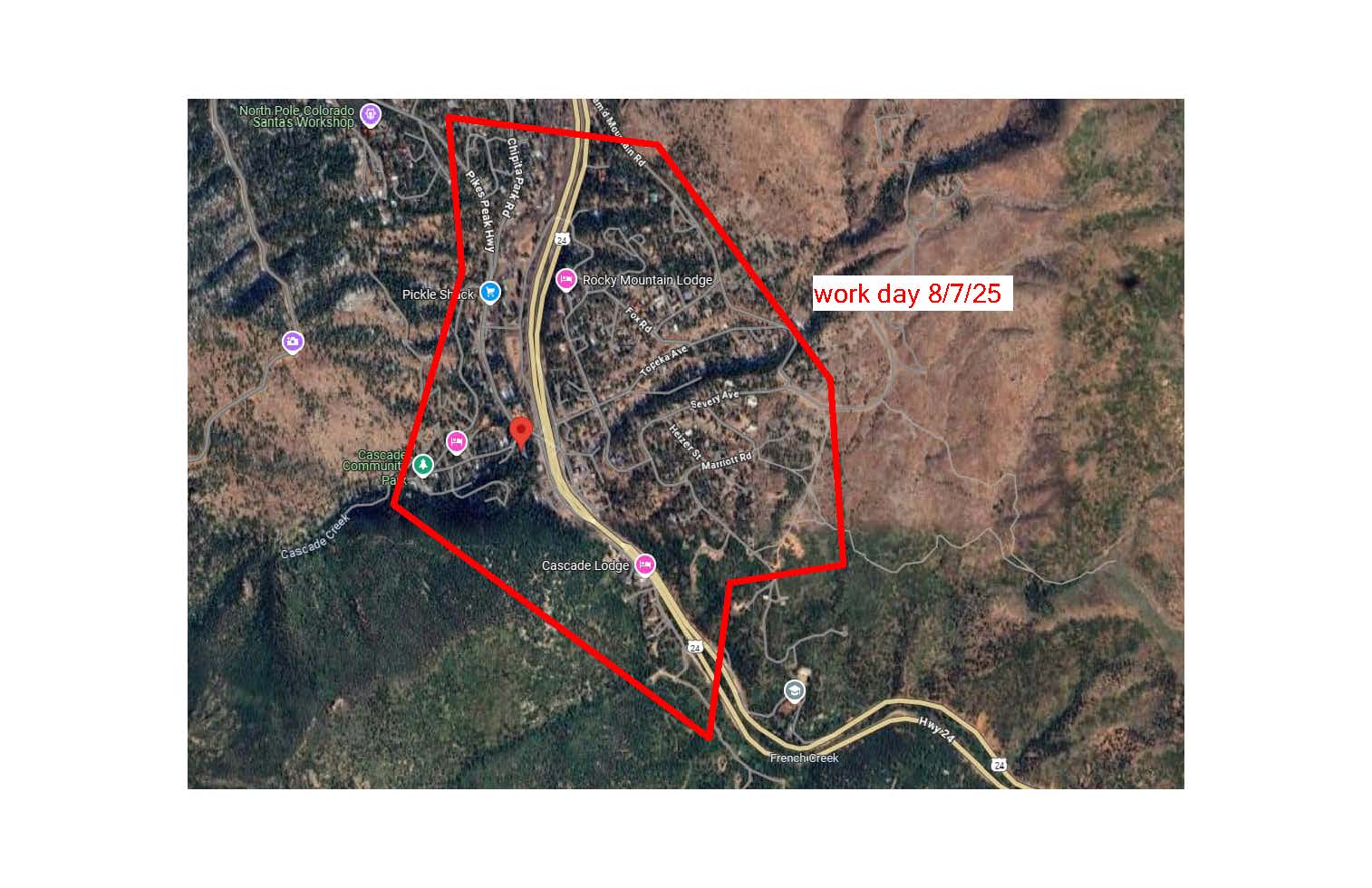 Map of area affected by work done on this day